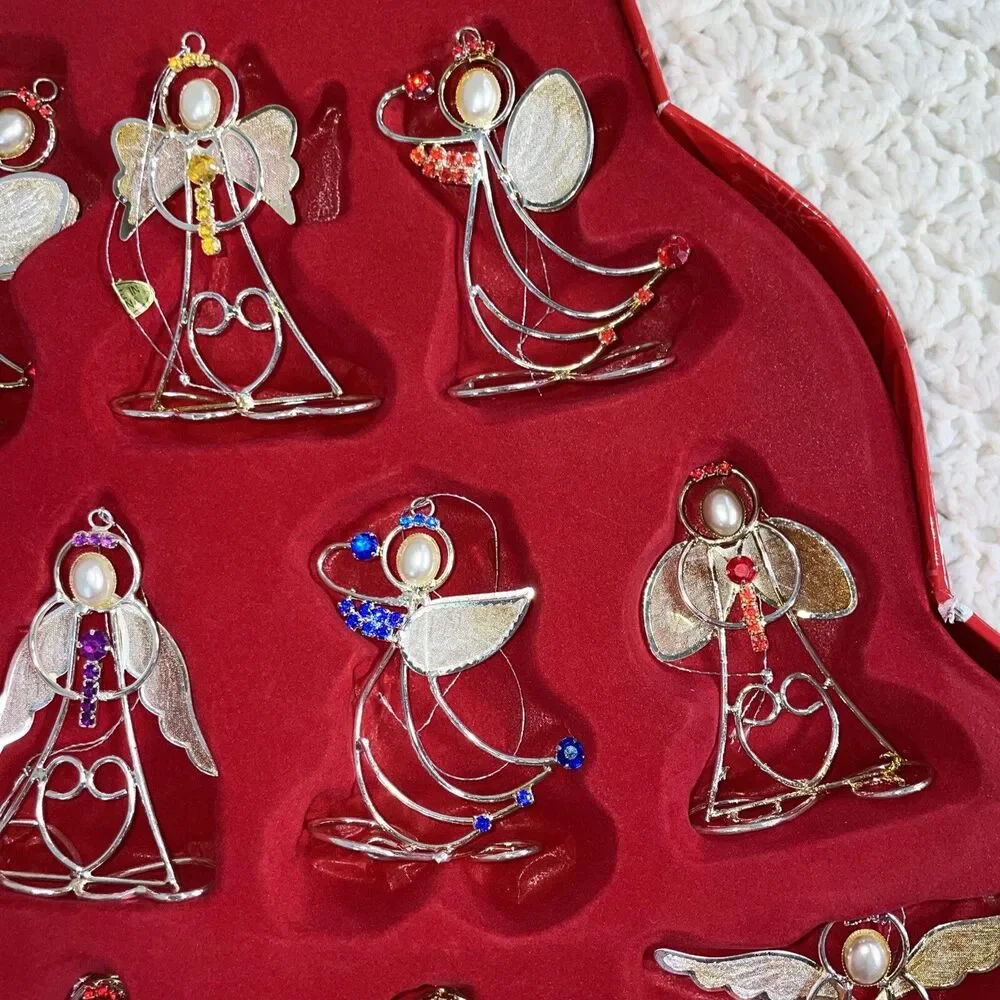 VINTAGE TRIM-A-HOME 16 PC ORNAMENT SET RHINESTONE ANGELS